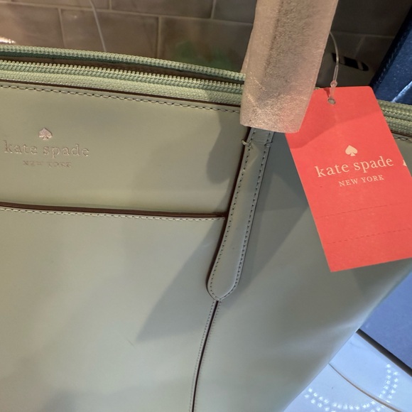 Kate Spade Light Green Tote with Cream Handles - Picture 6 of 6
